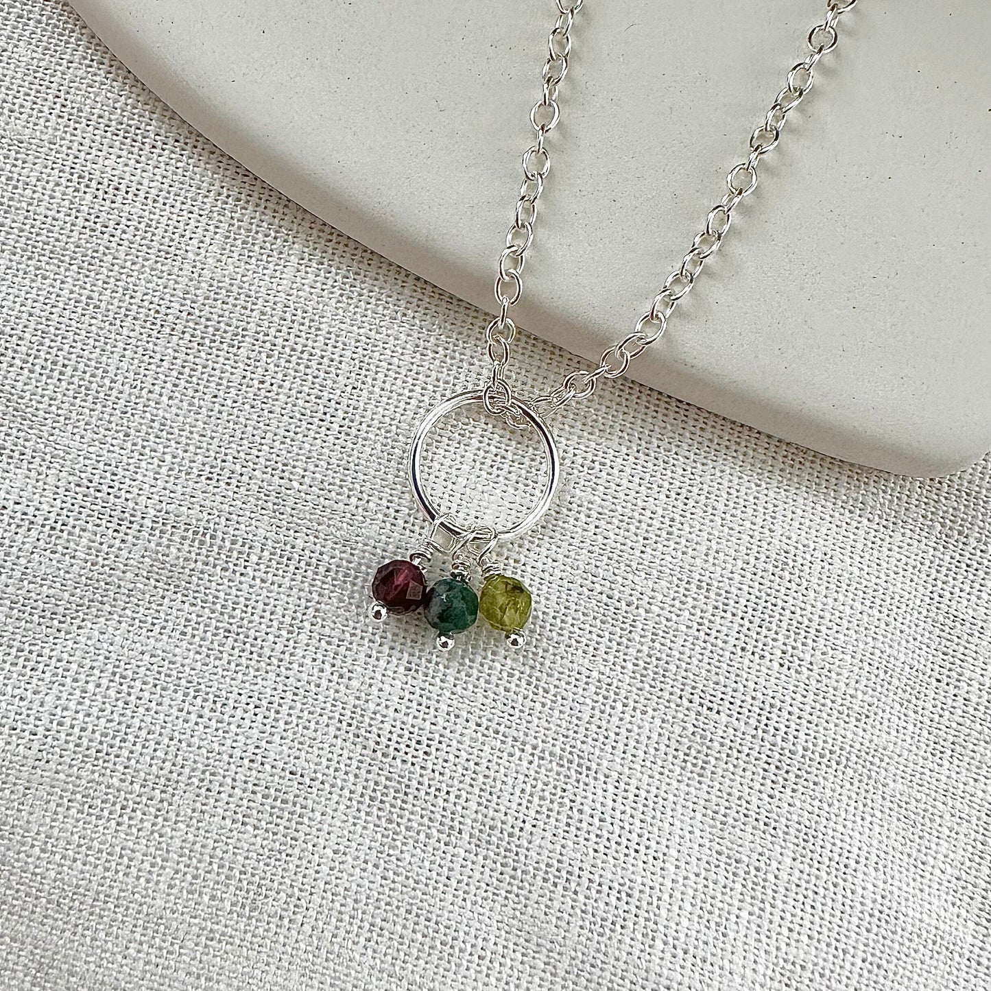 Tiny 4mm Birthstone Charm Necklace, Family Jewellery for Mothers in Sterling Silver