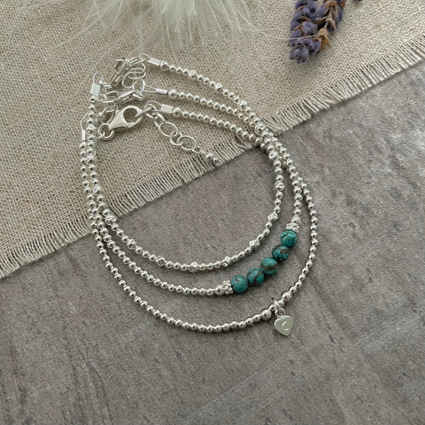 Turquoise Stacking Bracelet Set, Dainty Personalised December Birthstone Jewellery