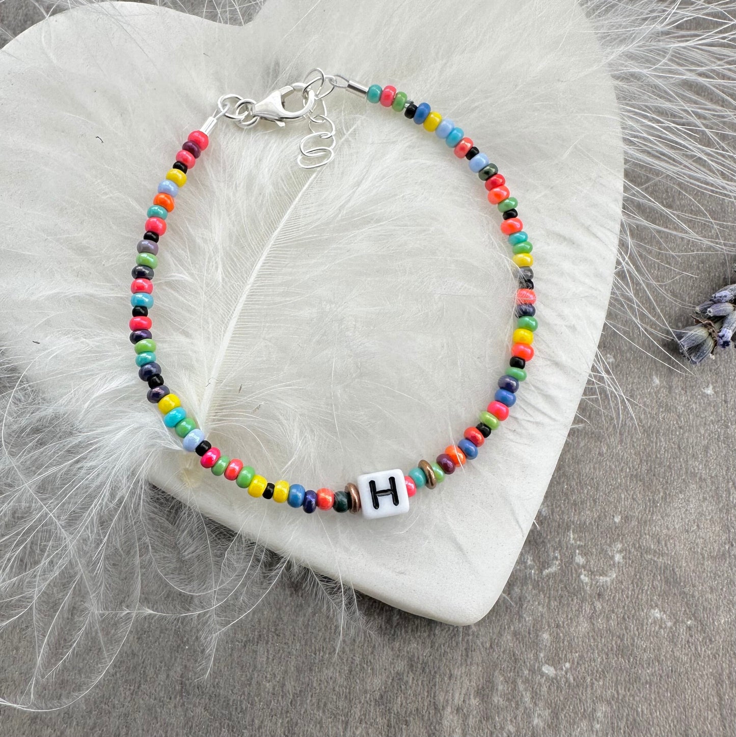 Rainbow Letter Bracelet with seed beads