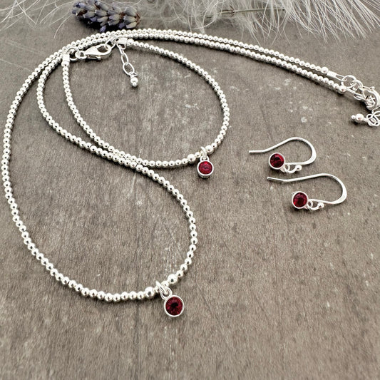 Dainty Crystal Birthstone Necklace in Sterling Silver