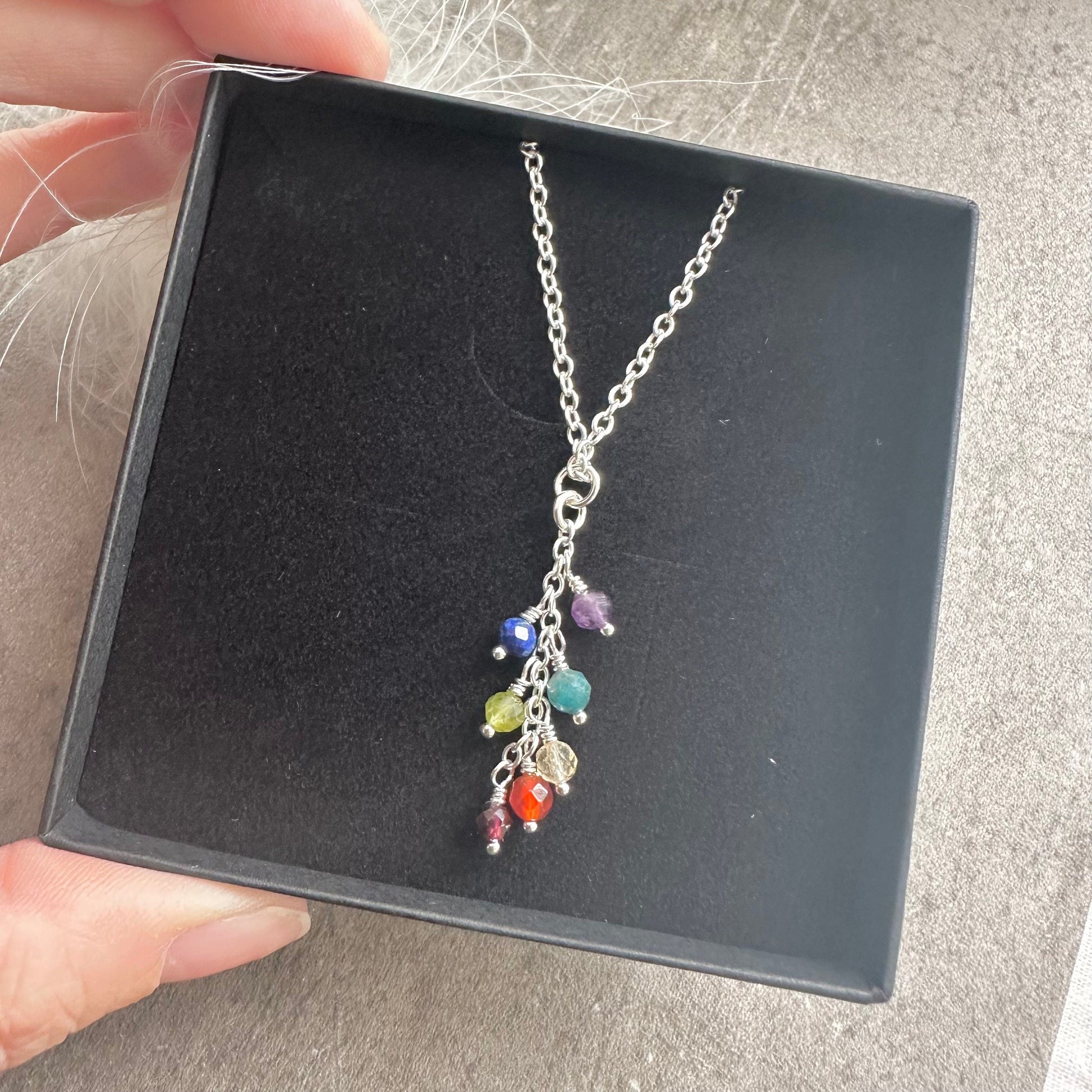 Rainbow Pendant Necklace Earrings Set, Gemstone Jewellery