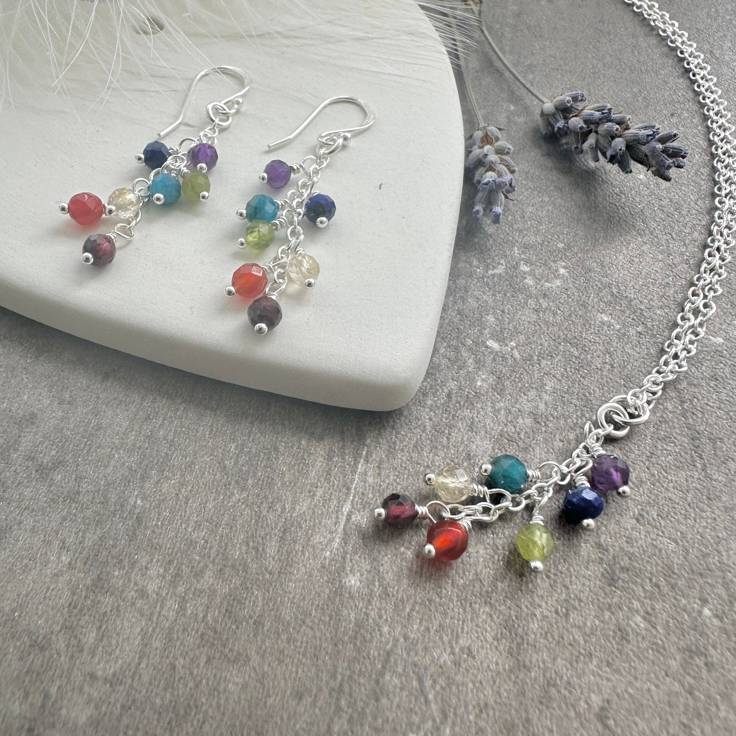 Gemstone Earrings, Rainbow Cascade Earrings