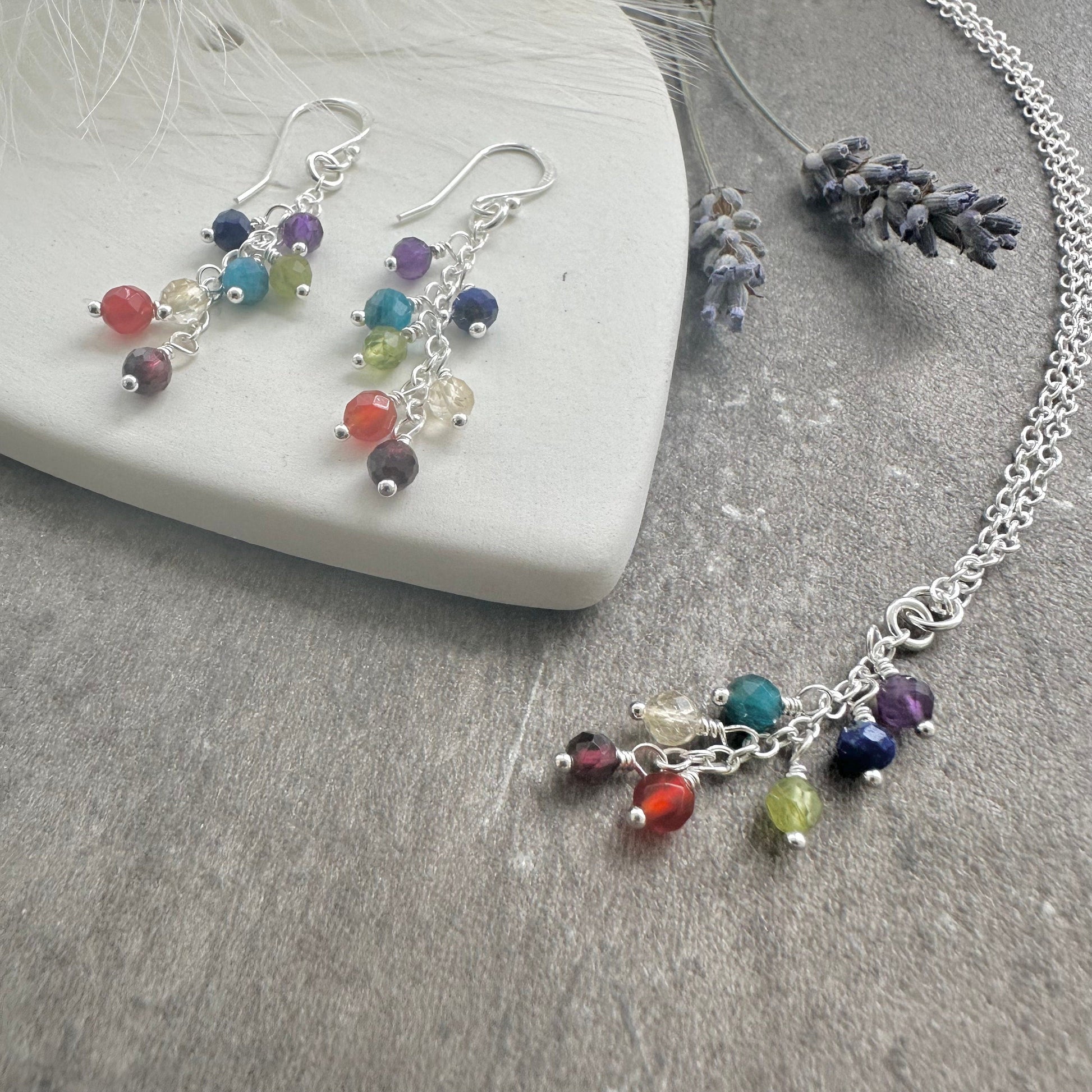 Gemstone Earrings, Rainbow Cascade Earrings