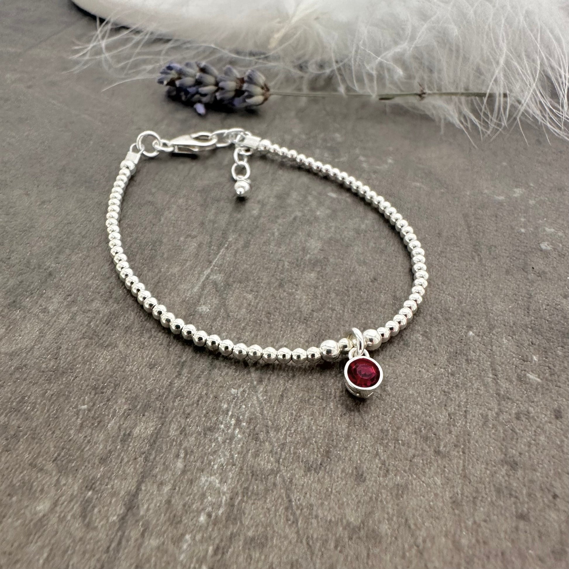 Sterling Silver Bead Bracelet with birthstone crystal