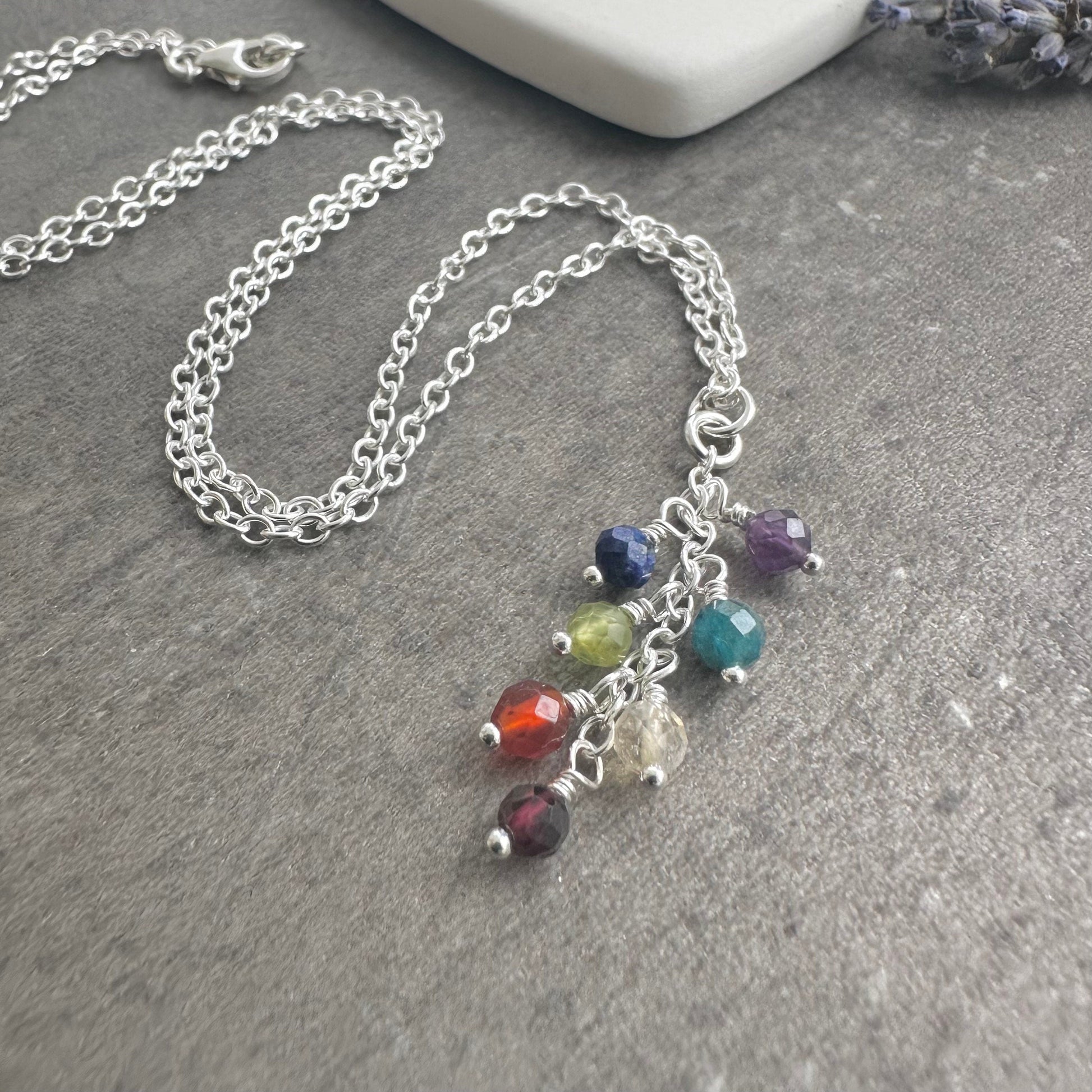 Rainbow Pendant Necklace Earrings Set, Gemstone Jewellery