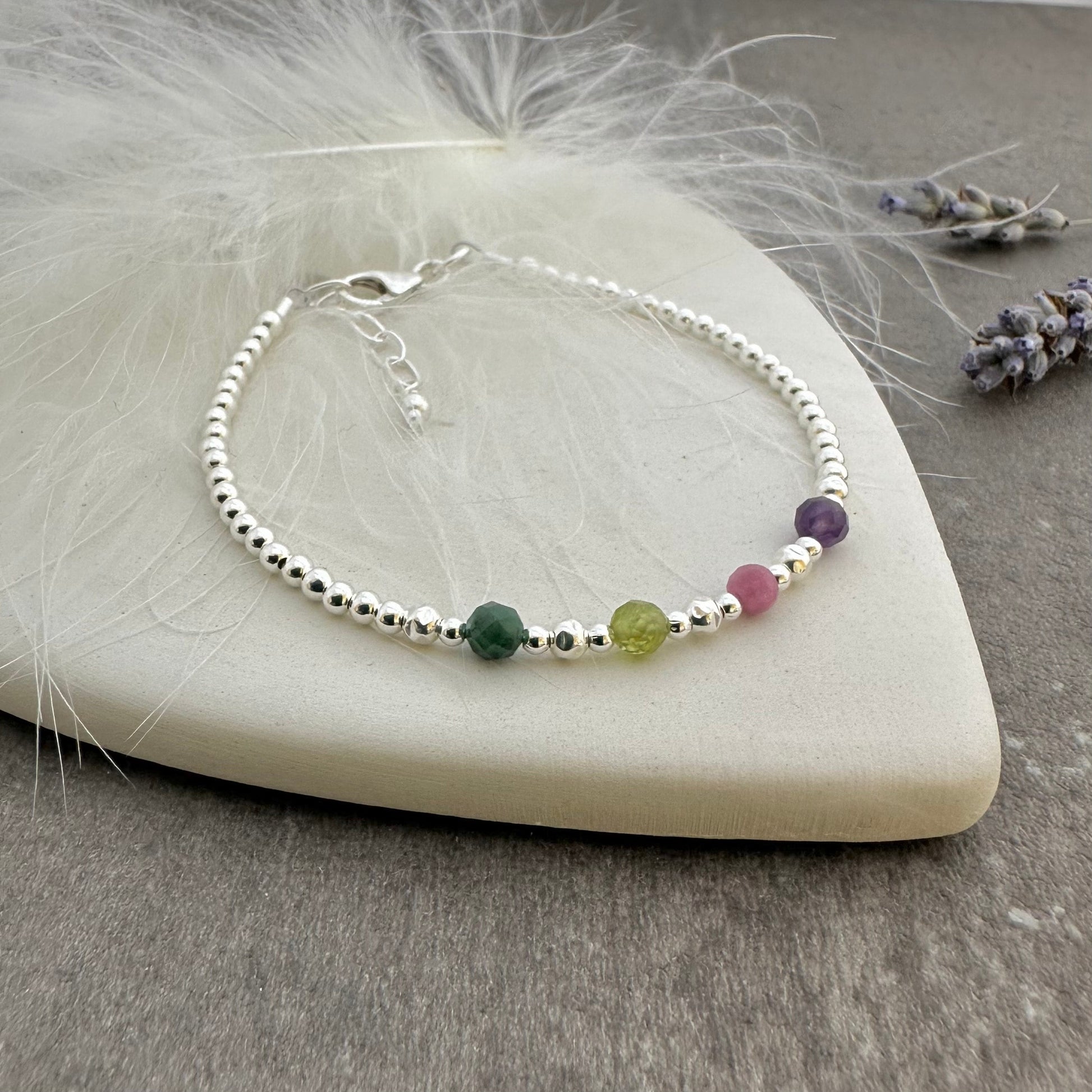 Birthstones Bracelet for Mum, meaningful gift for Mothering Sunday, nft, family birthstone jewellery in 2.5mm sterling silver
