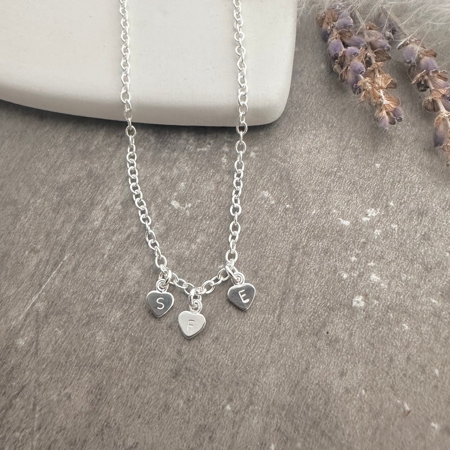 Tiny Hearts Personalised Necklace with family initials in Sterling Silver
