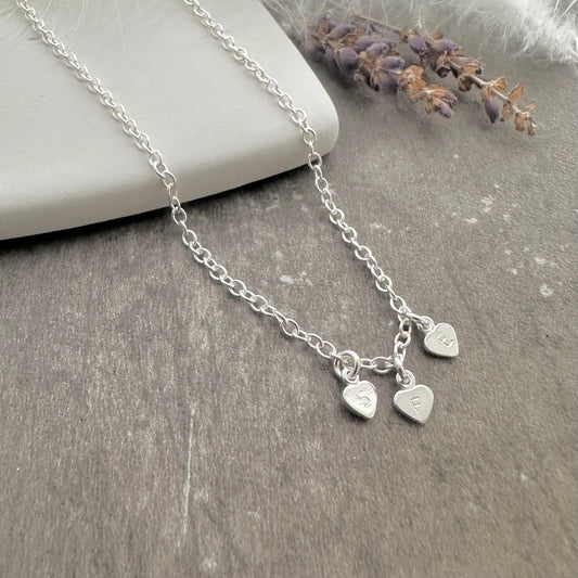 Tiny Hearts Personalised Necklace with family initials in Sterling Silver
