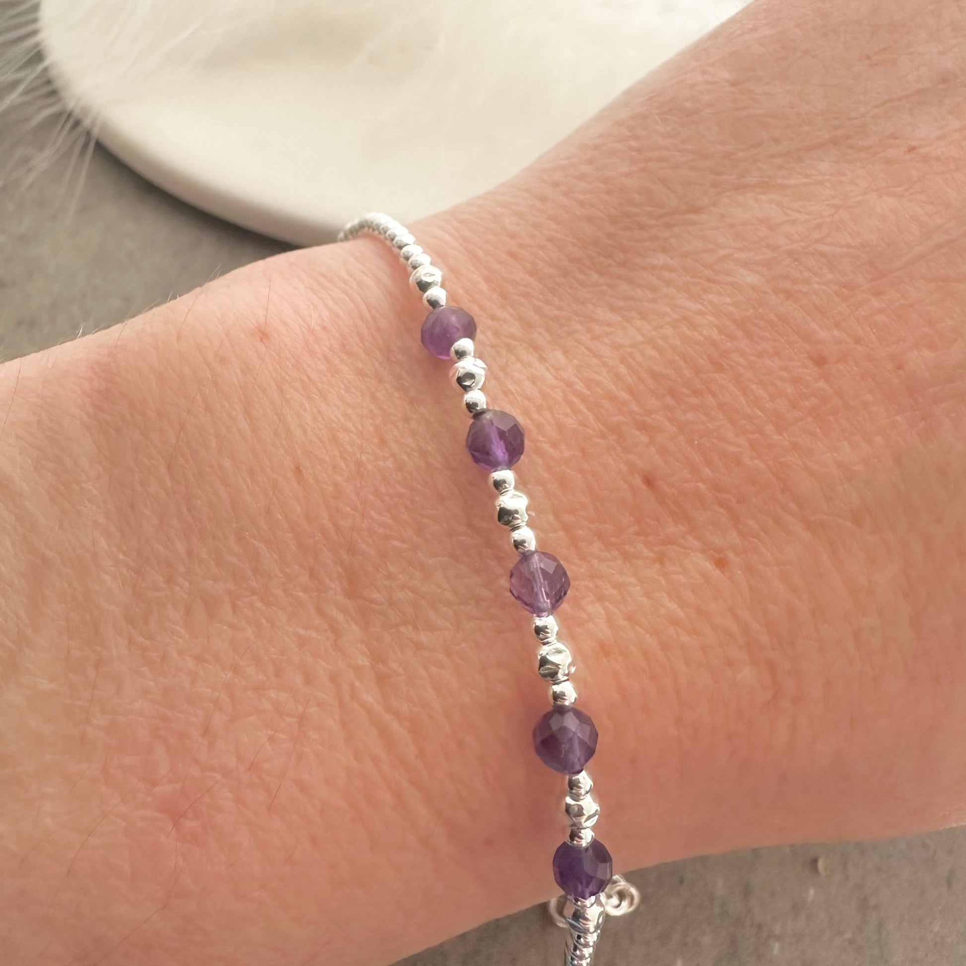 February Birthstone Amethyst Bracelet in sterling silver birthday gift for women nft