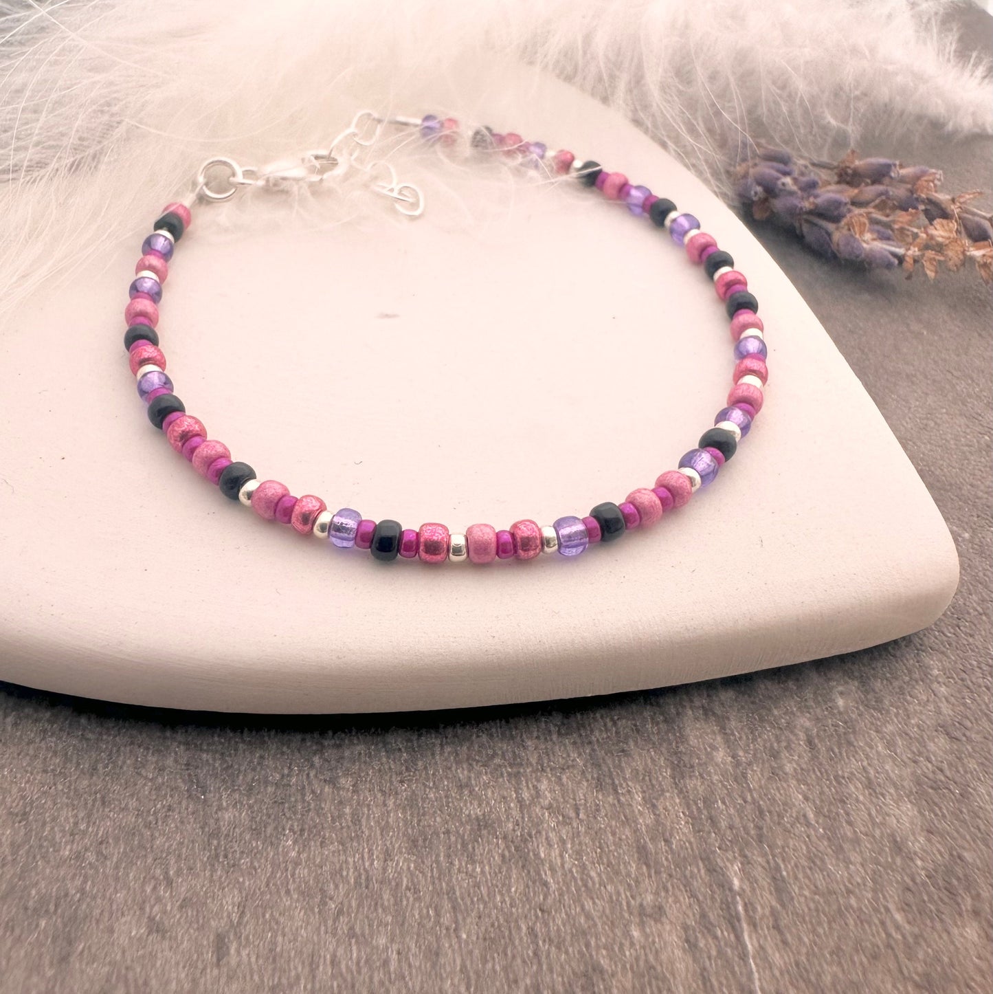 Berry Bracelet with seed beads shades of pink purple black
