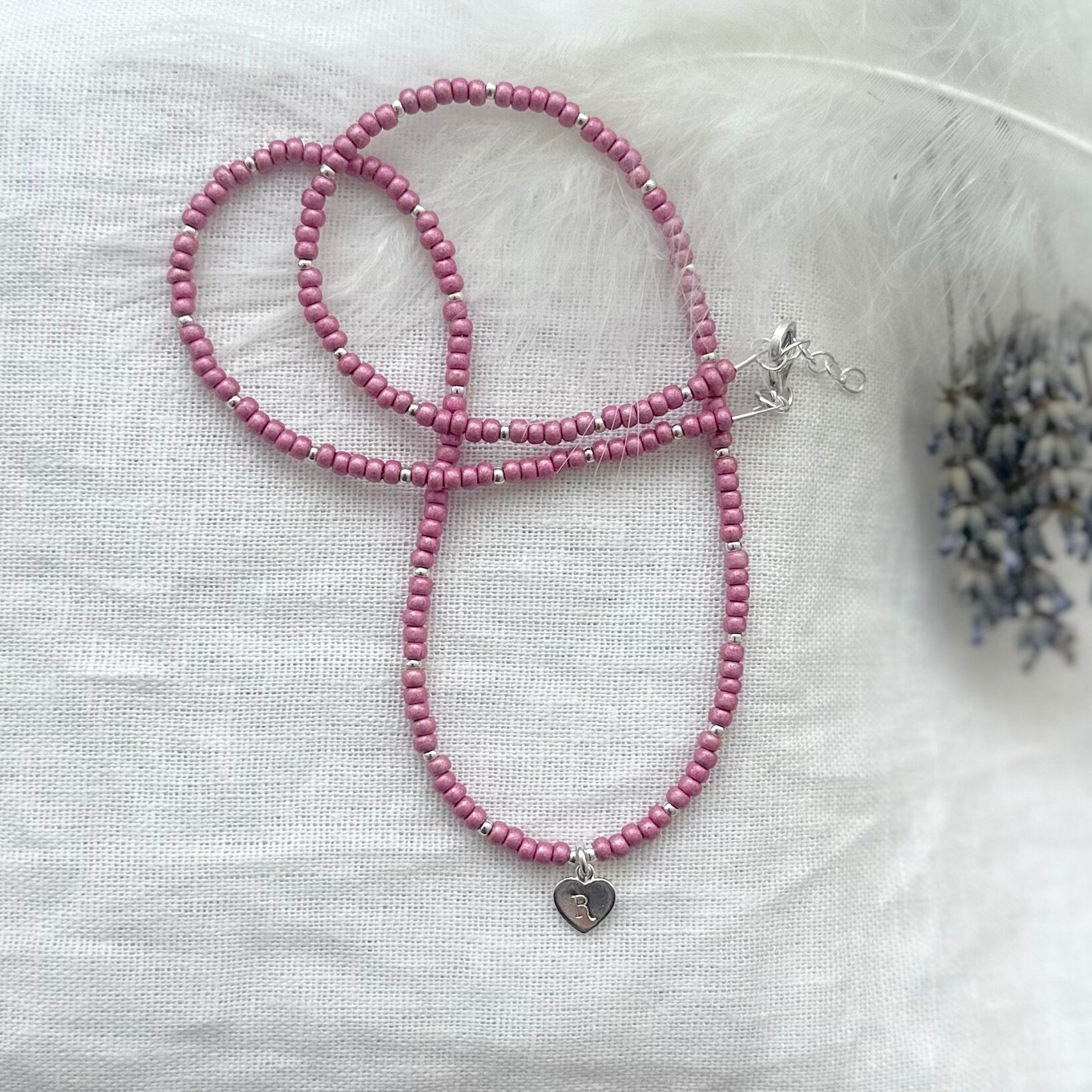 Initial necklace with seed beads of choice