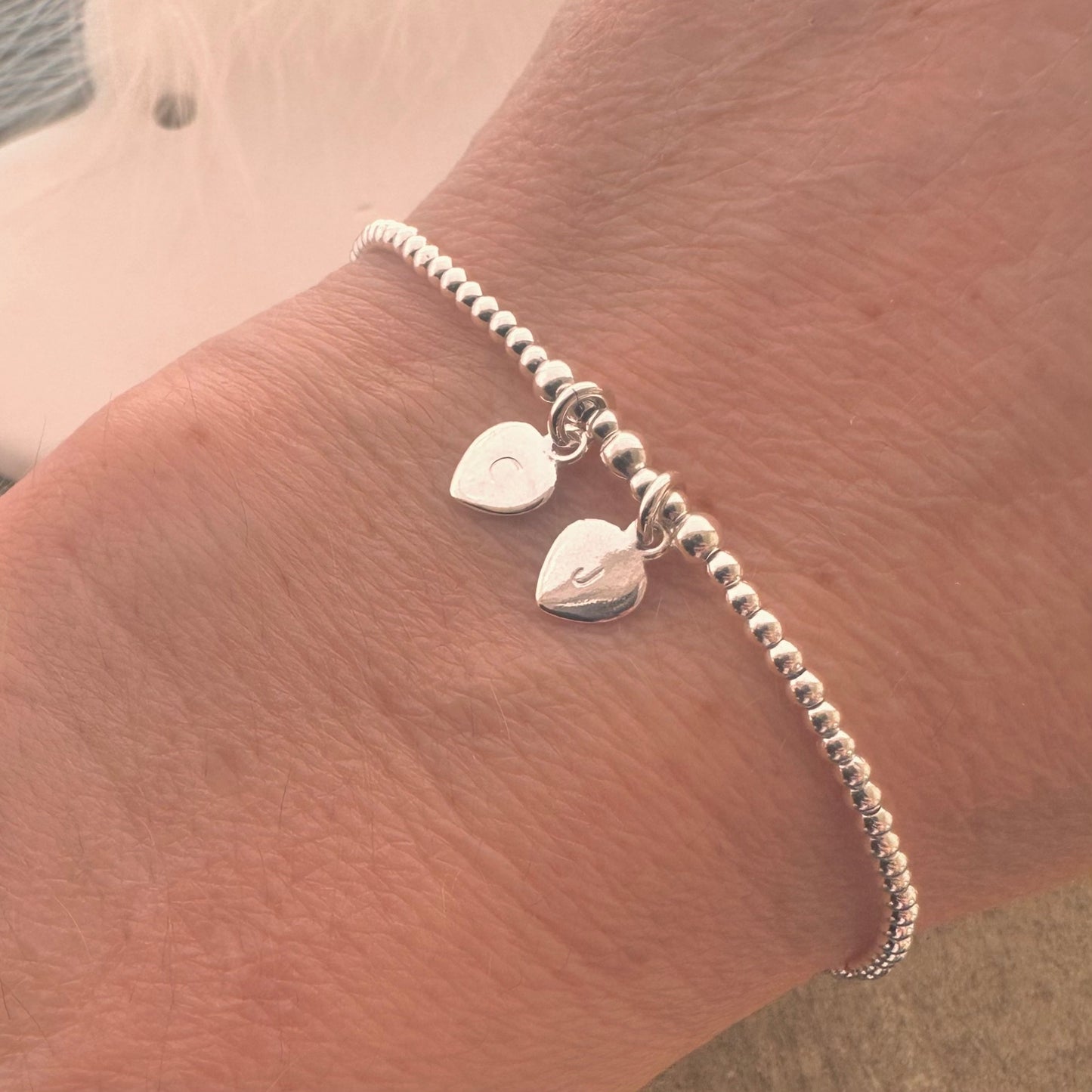 Two Initials Valentines Day Bracelet in Sterling Silver, His and Hers Initial Bracelet
