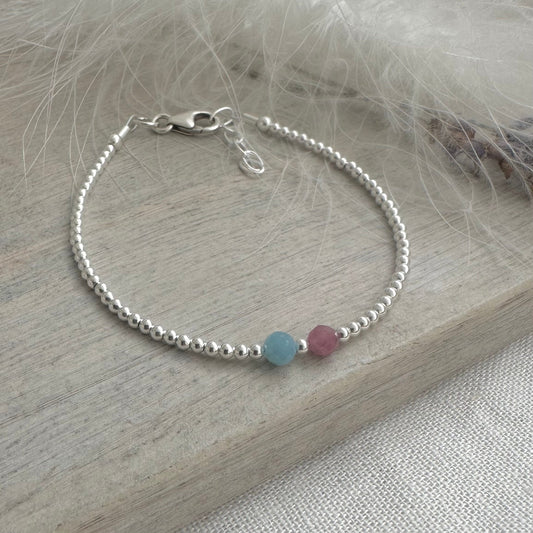 Two Birthstones Valentines Day Bracelet nft , for women in Sterling Silver, His and Hers Birthstone Bracelet