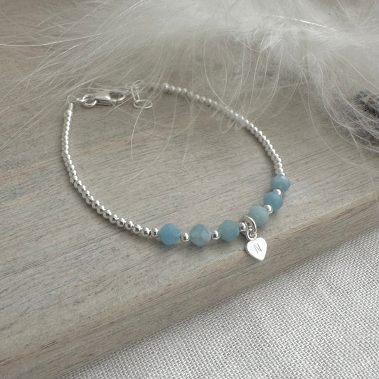 Personalised Aquamarine Bracelet, Dainty March Birthstone Jewellery in Sterling Silver nft