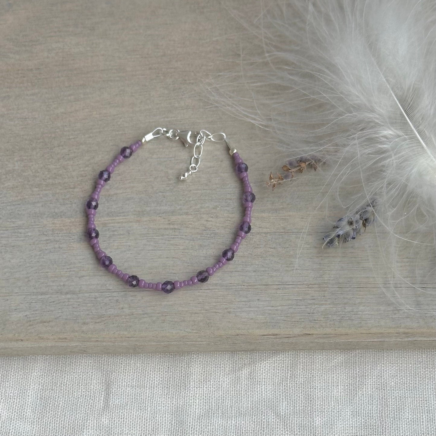 Dainty Amethyst Birthstone and seed bead bracelet