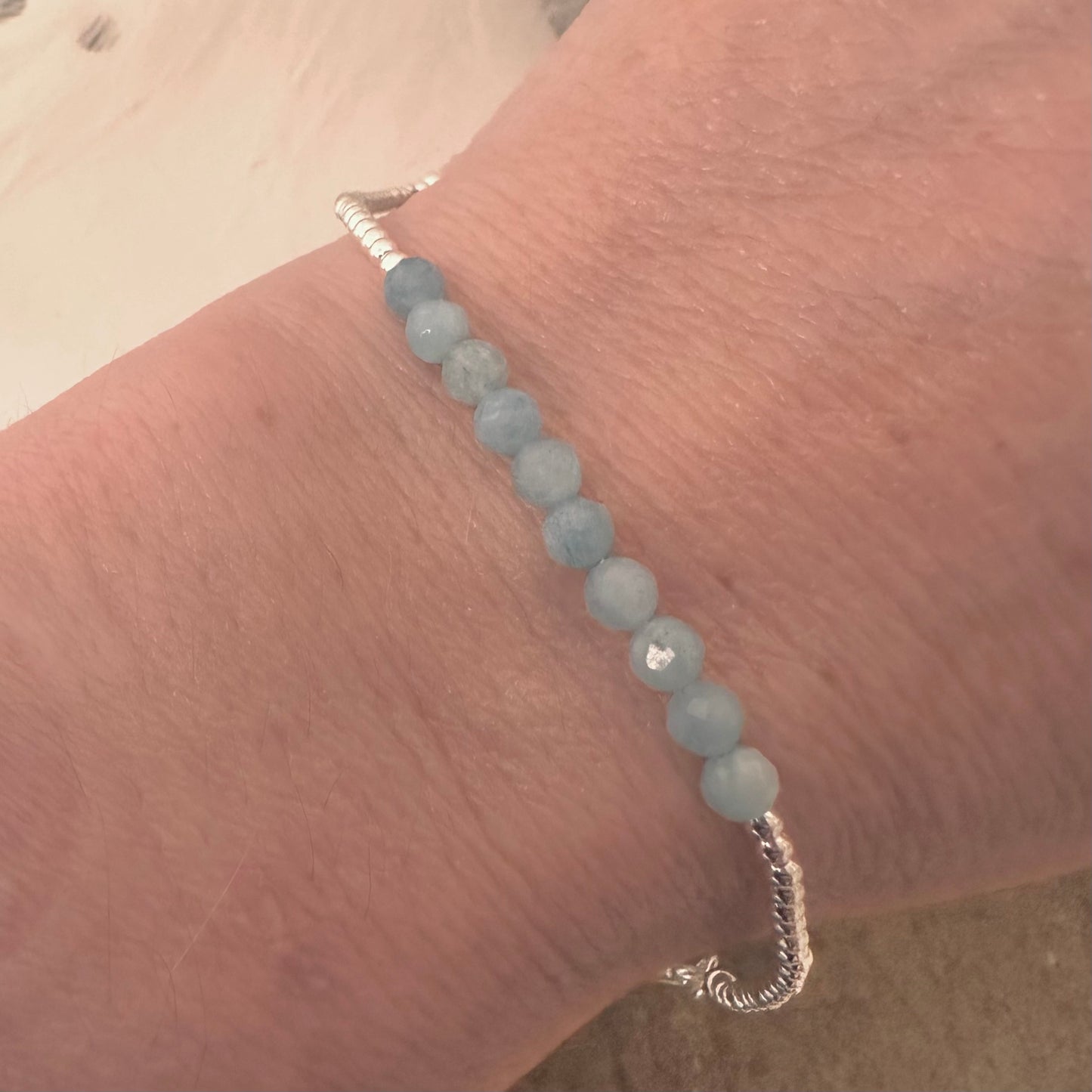 Aquamarine March Birthstone Bracelet, dainty stacking bracelet in sterling silver nft