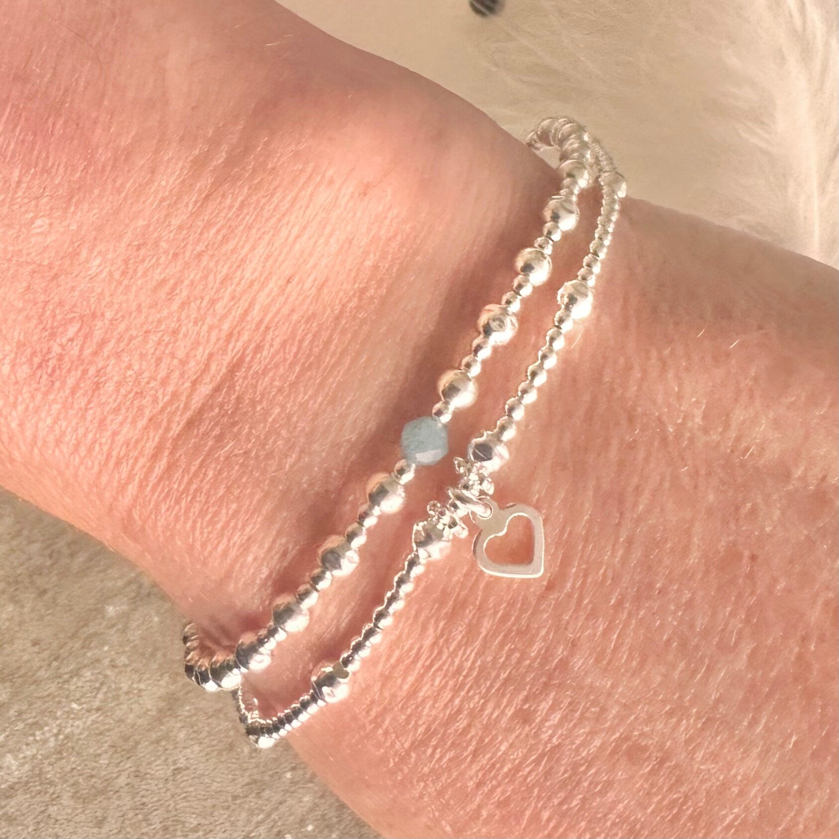 March Birthstone Aquamarine Bracelet Set made with Birthstone and Sterling Silver, Birthday Gift for Women