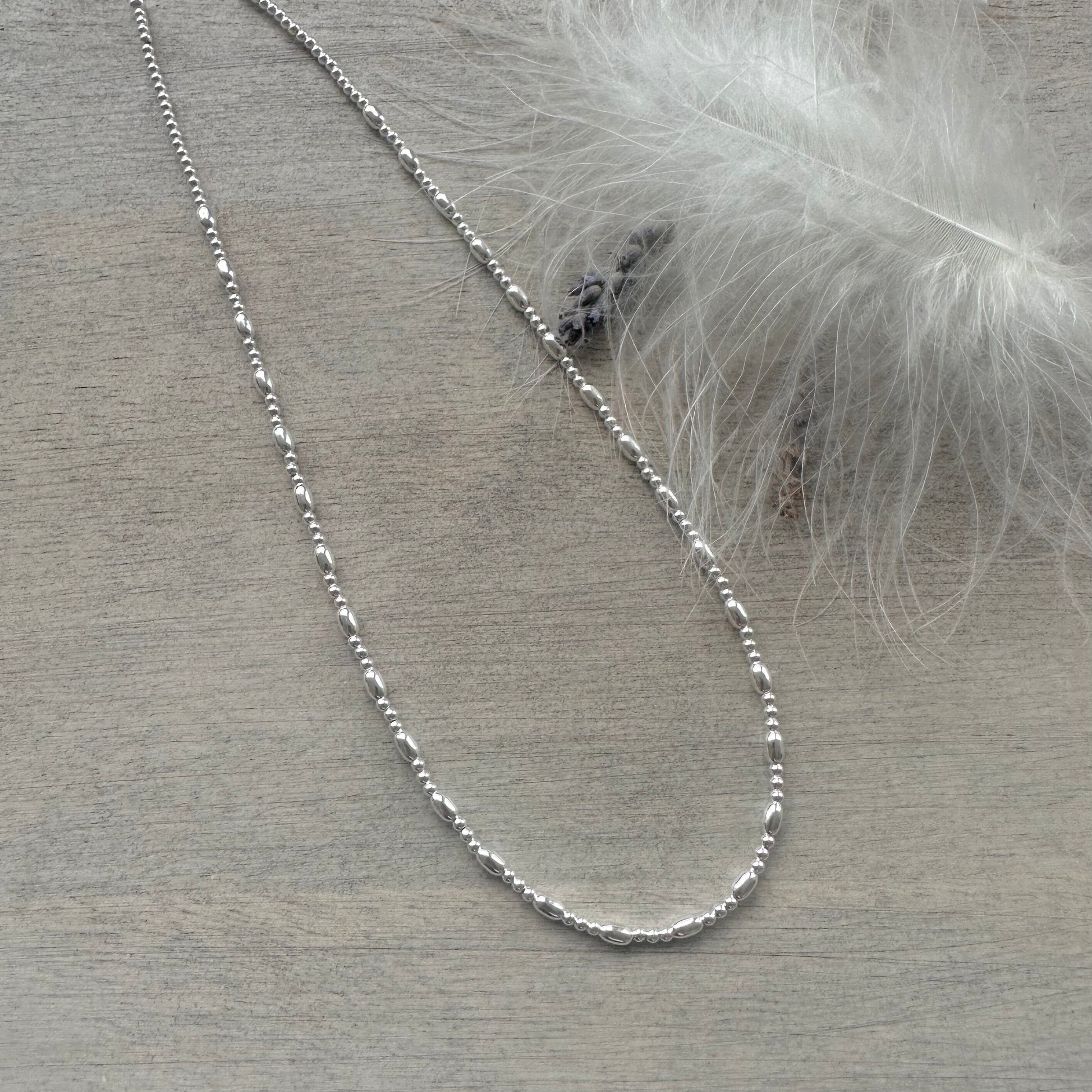 Thin Sterling Silver Oval Beaded Necklace, dainty necklace