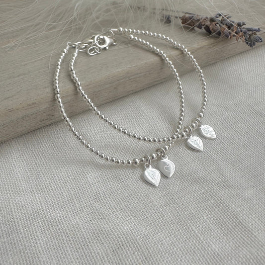 Two Besties Bracelets Set, Two Initials in Sterling Silver Galentines Day Initial Bracelets