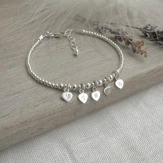 Mothers Day Gift For Mum Family Initials Bracelet in Sterling Silver Chain, Minimalist Sterling Silver Bracelet