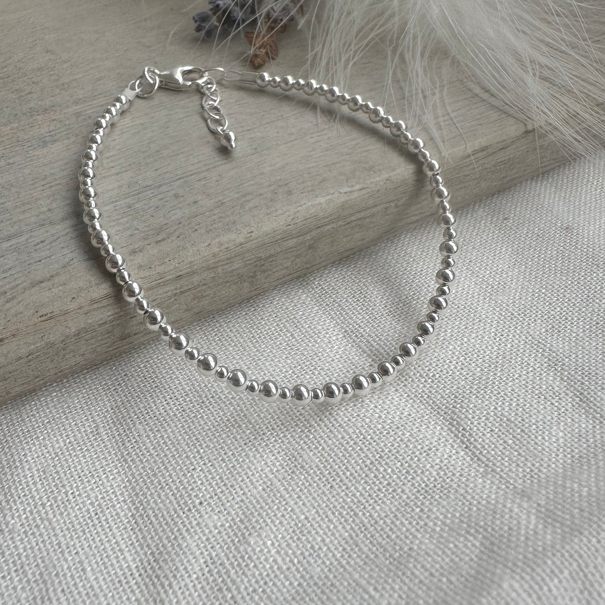 Beaded Sterling Silver Bracelet, Dainty Layering Bracelet