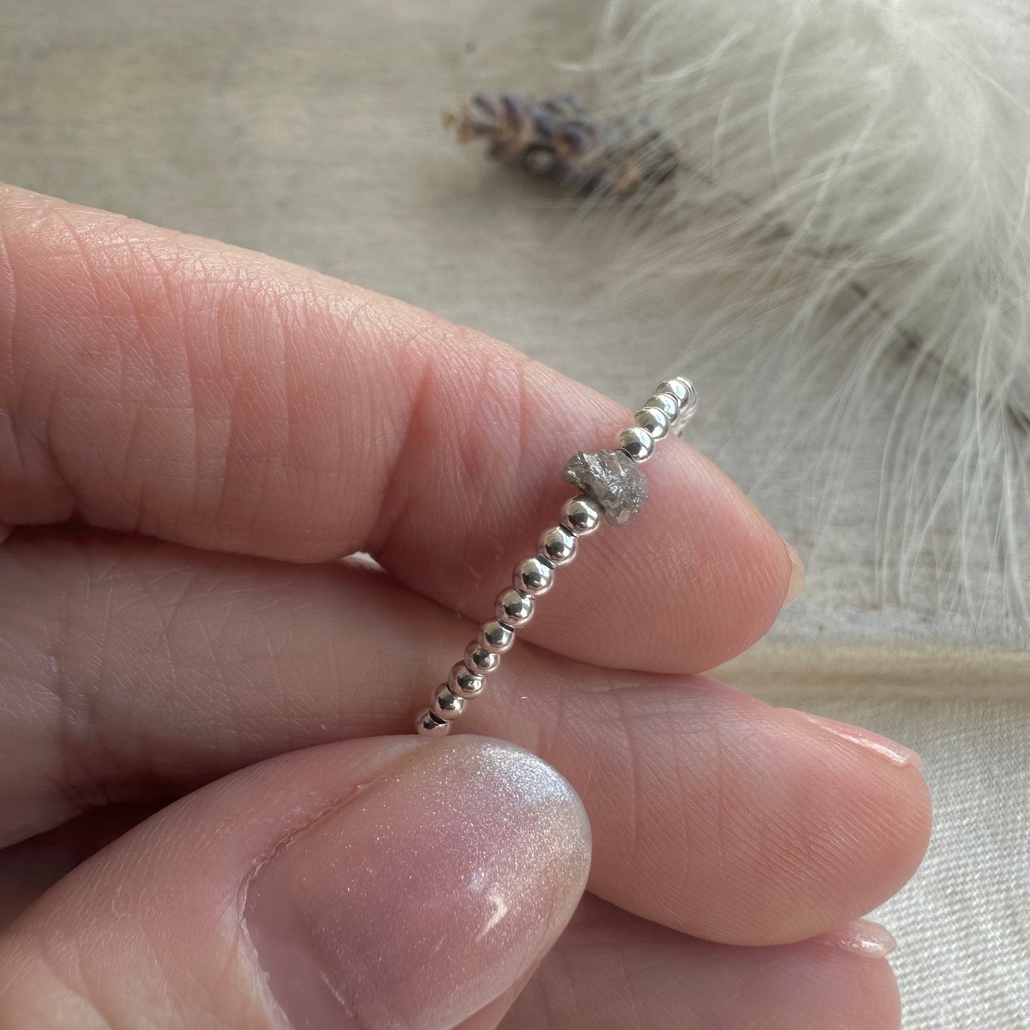 Raw Diamond Bracelet in Sterling Silver, the April Birthstone