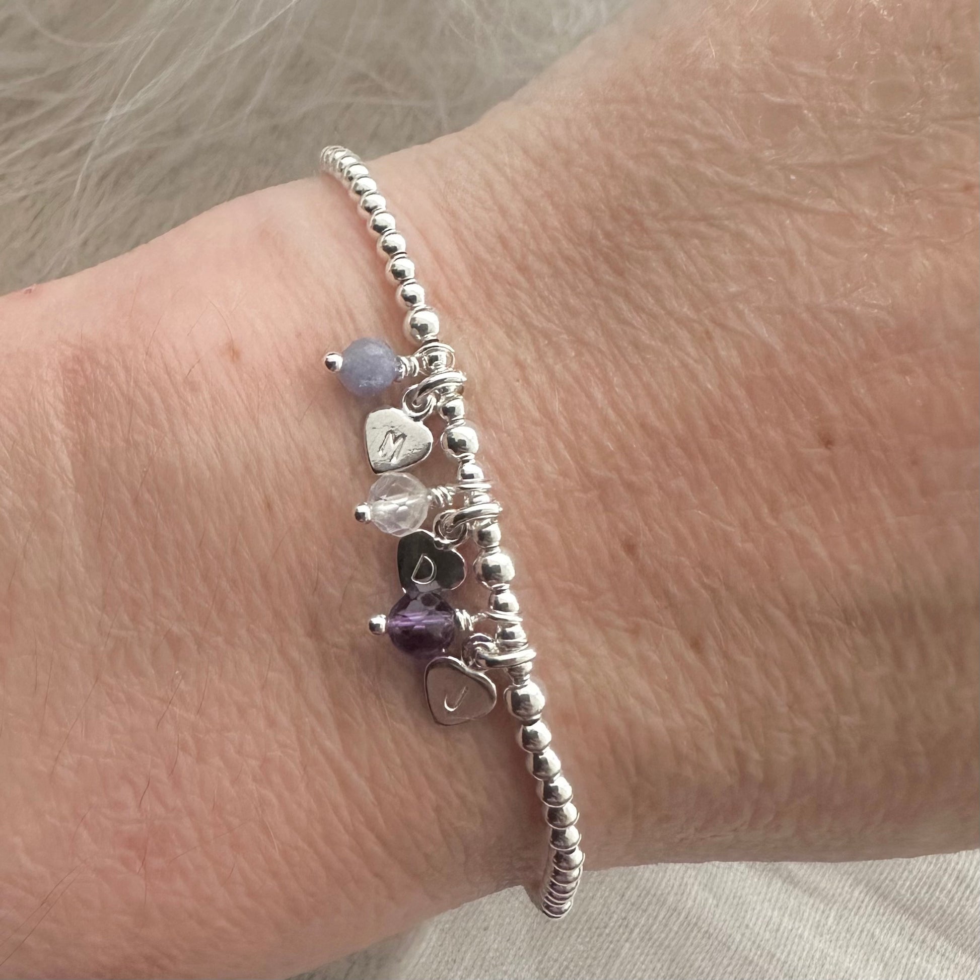 Personalised Stretchy Family Birthstone Bracelet, Family Initials for Mum or Grandmother on stretch material