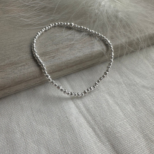 Stretchy Textured Bead Bracelet, Dainty Layering Sterling Silver bracelet with textured beads
