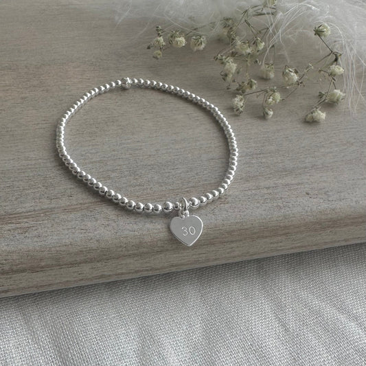 Stretchy Birthday Bracelet, Age Bracelet in Sterling Silver for Birthday Gift 18th 21st 30th 40th 50th 60th
