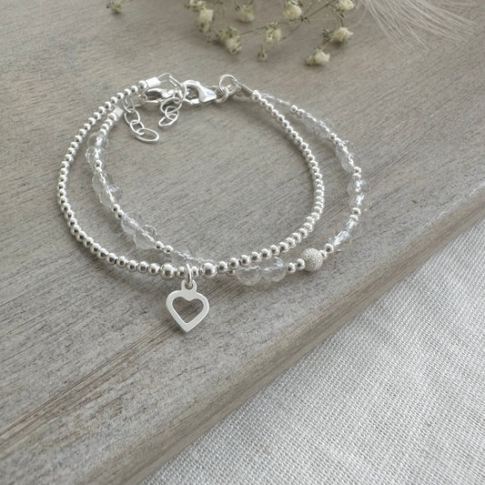Rock Quartz Bracelet Set made with April Birthstone and Sterling Silver, April Birthday Gift for Women