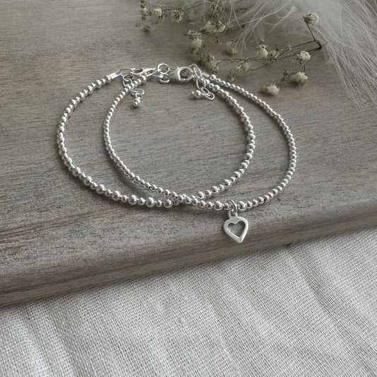 Sterling Silver Heart Bracelet Set, Dainty Silver Stacking Bracelets Jewellery for Women