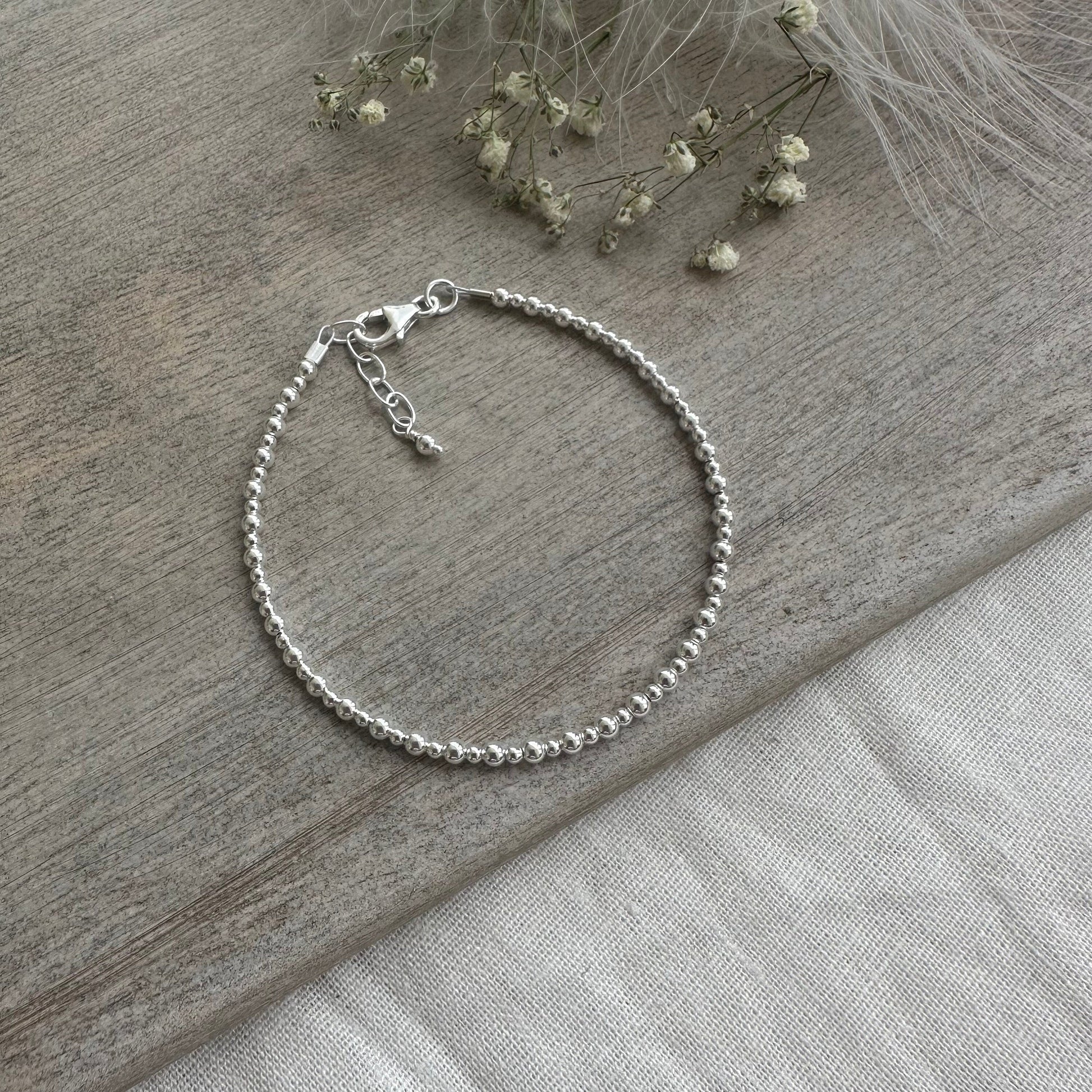 Beaded Sterling Silver Bracelet, Dainty Layering Bracelet