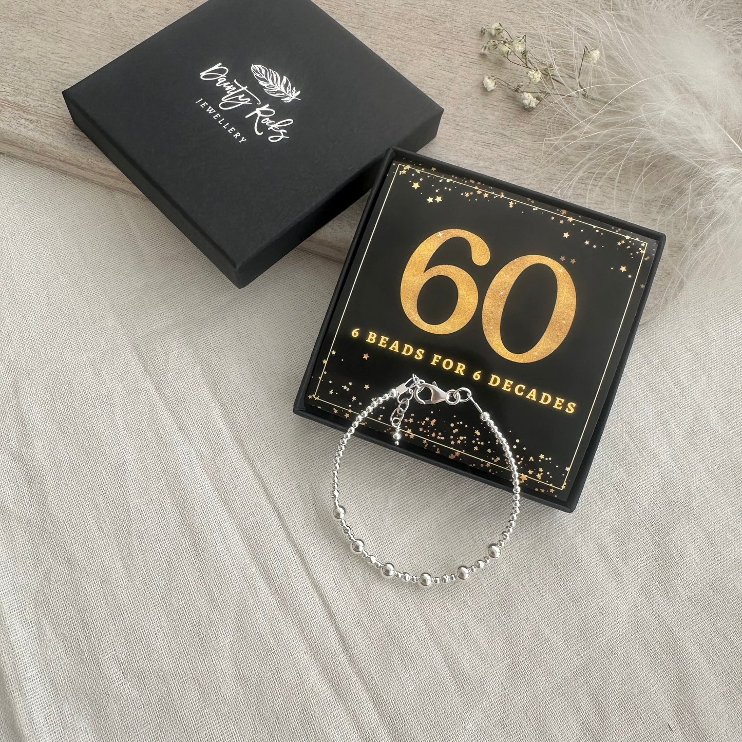 60th Birthday Gift 6 Beads 6 Decades Bracelet, Jewellery Gift for Her 60th in Sterling Silver