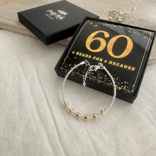6 Decade Bracelet 60th Birthday Jewellery Gift for Her in Sterling Silver