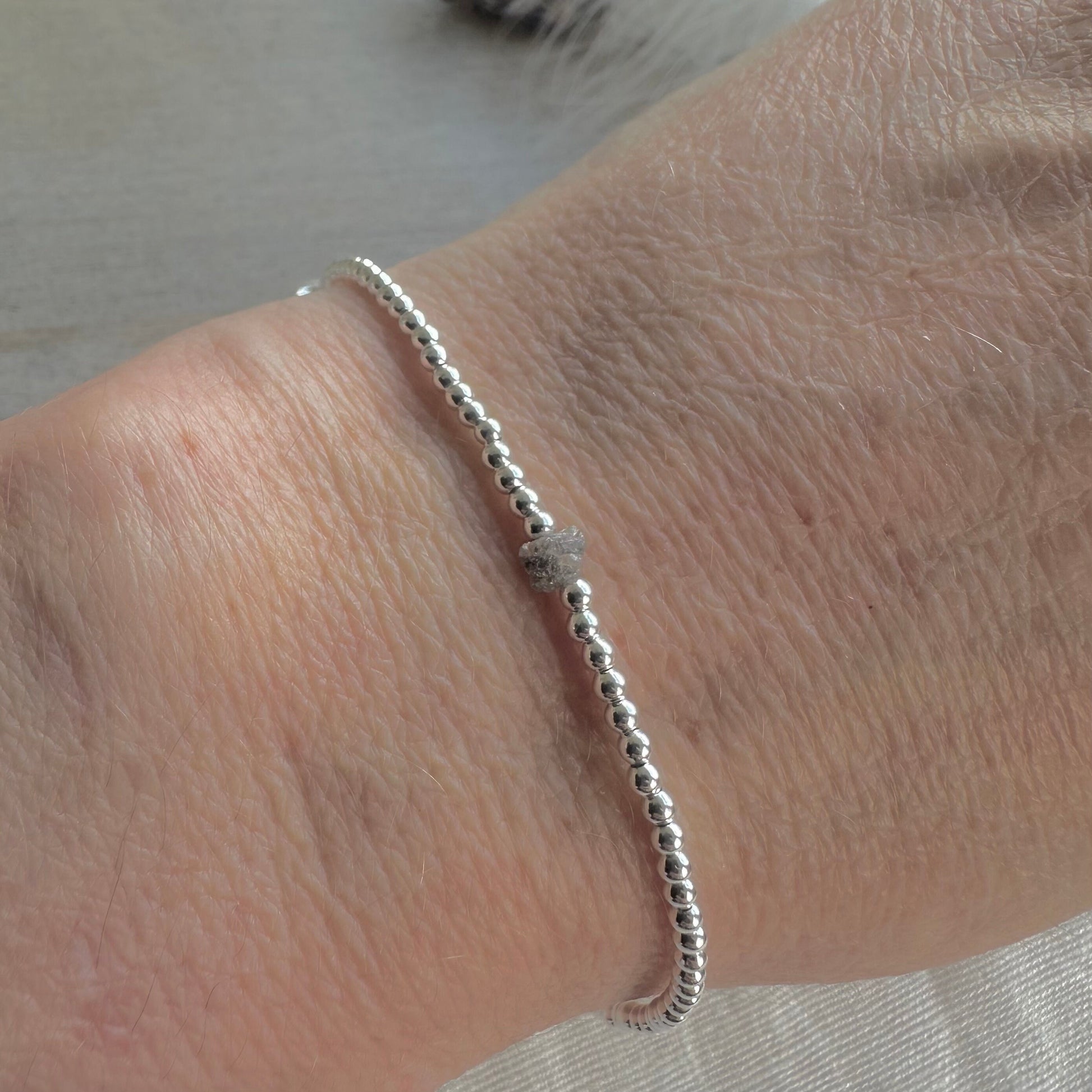 Raw Diamond Bracelet in Sterling Silver, the April Birthstone