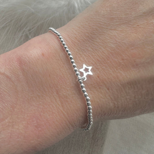 Stretch Star Charm Bracelet, Dainty Layering Sterling Silver bracelet with star
