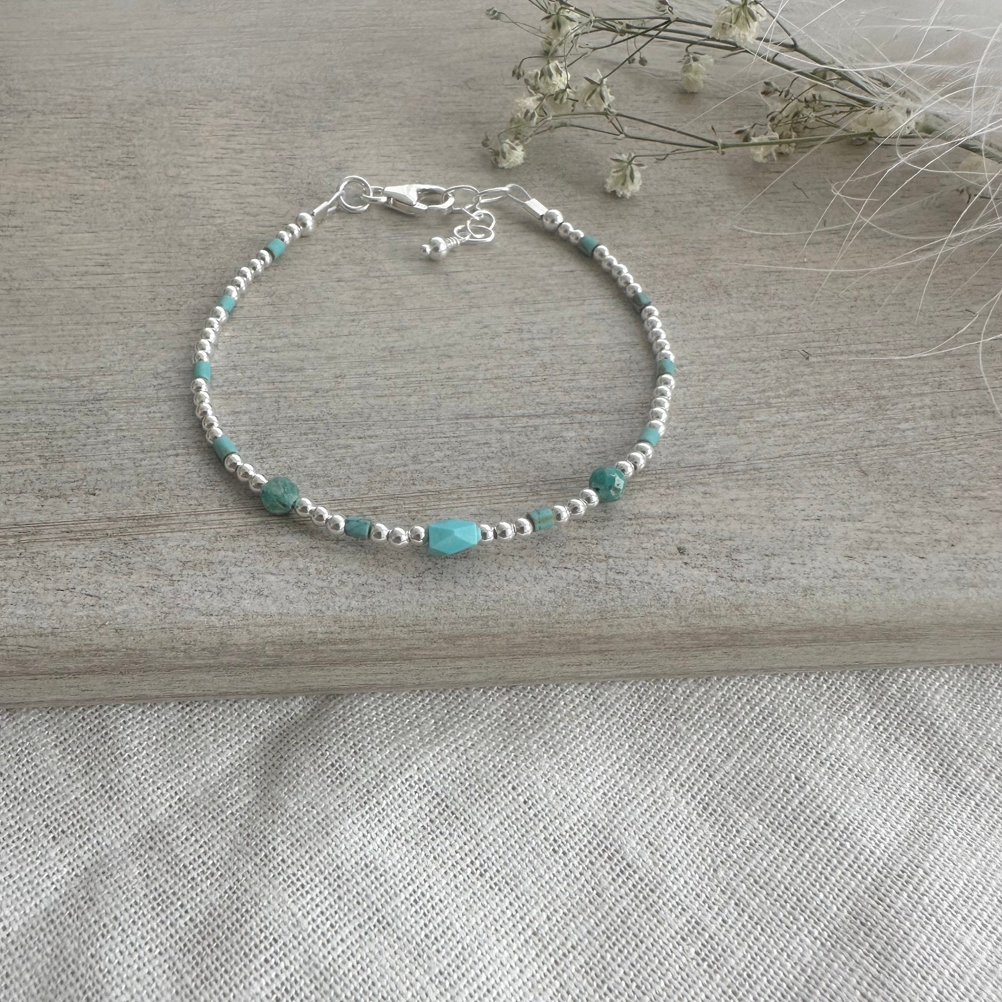 Dainty December Birthstone Turquoise Silver Bracelet, Bracelets for Women
