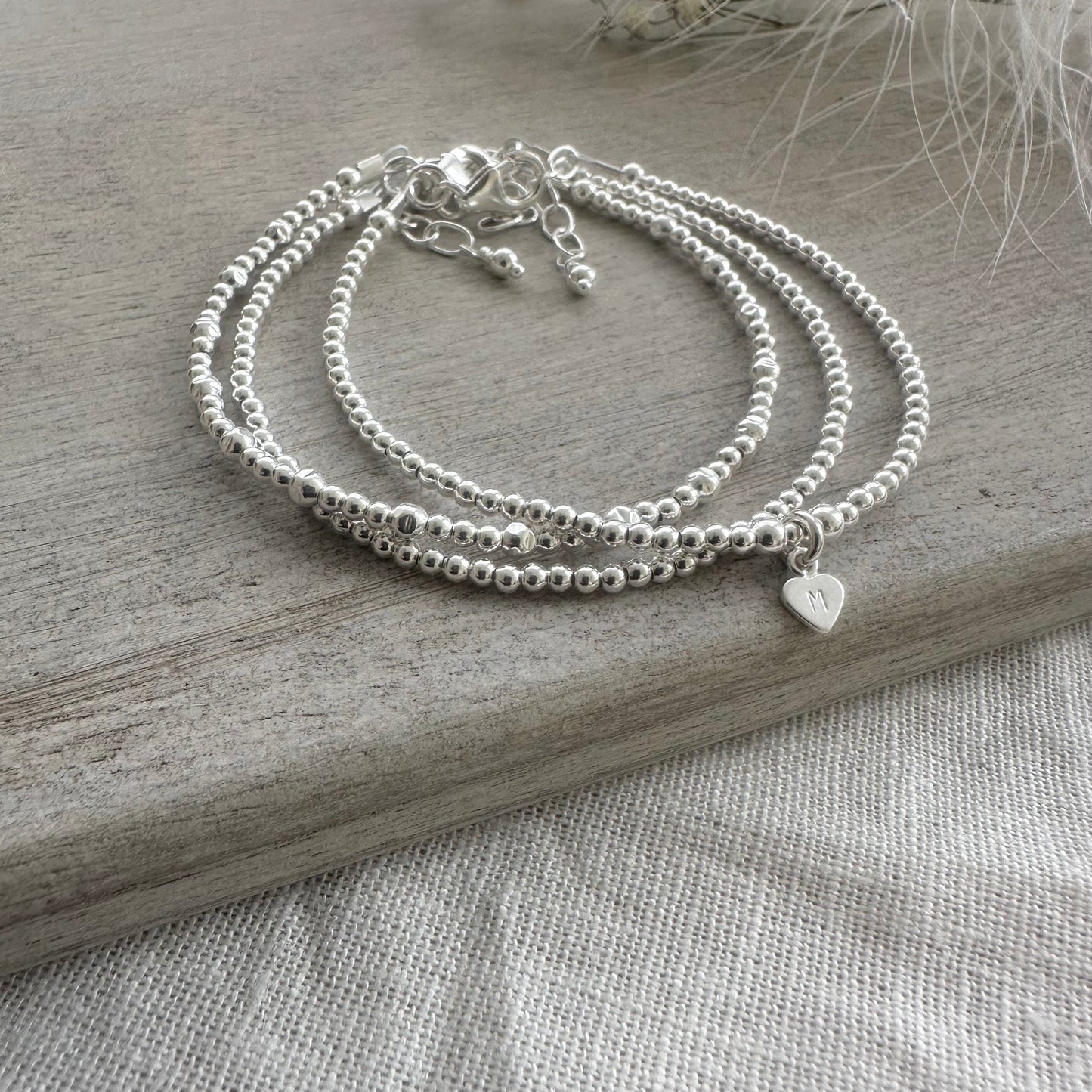 Personalised Silver Stacking Bracelet Set, Sterling Silver Layering Bracelets
