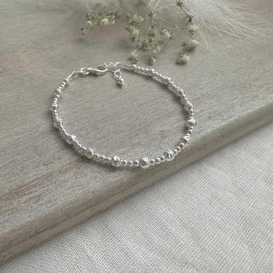 Textured Layering Bracelet, 4mm sterling silver bead bracelet