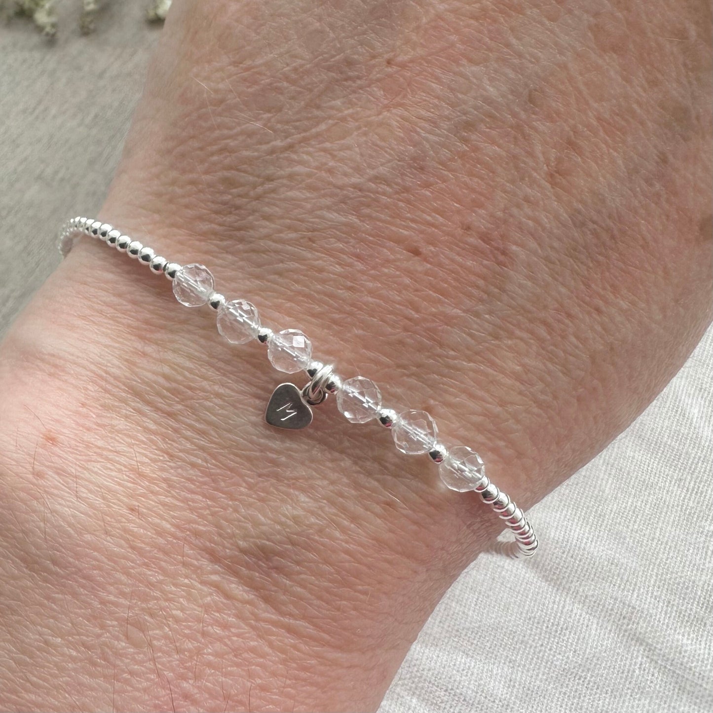 Personalised Quartz Bracelet, nft, Dainty April Birthstone Jewellery in Sterling Silver
