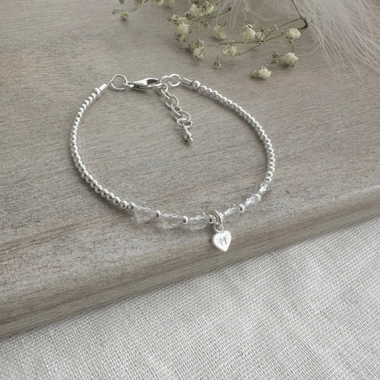 Personalised Quartz Bracelet, nft, Dainty April Birthstone Jewellery in Sterling Silver