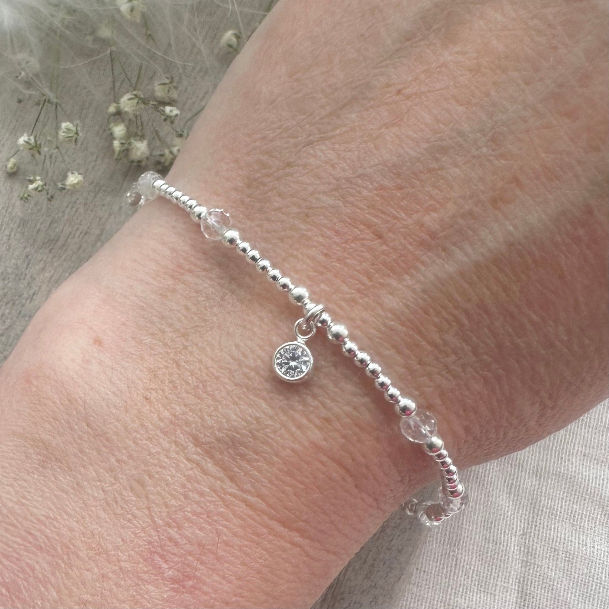 Dainty April Birthstone Bracelet with Cubic Zirconia or crystal Sterling Silver, birthstone bracelets