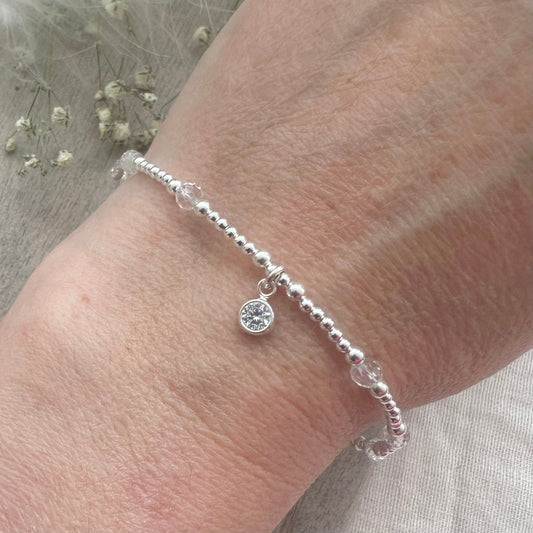 Dainty April Birthstone Bracelet with Cubic Zirconia or crystal Sterling Silver, birthstone bracelets