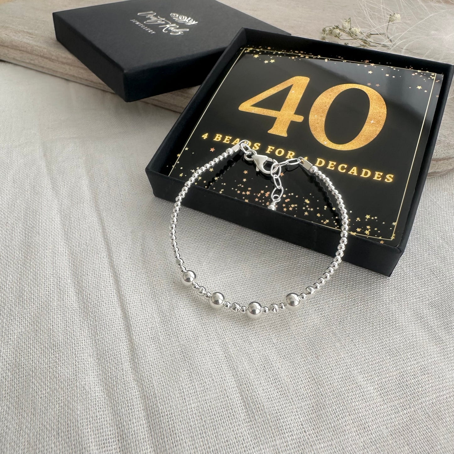 40th Birthday Gift 4 Beads 4 Decades Bracelet, Jewellery Gift for Her 40th in Sterling Silver