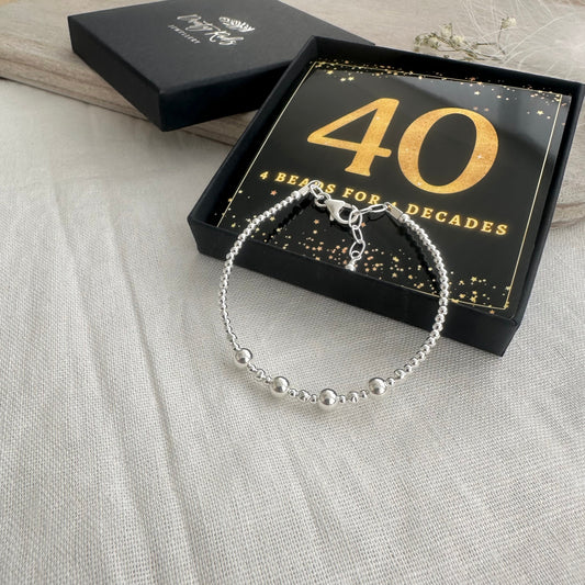 40th Birthday Gift 4 Beads 4 Decades Bracelet, Jewellery Gift for Her 40th in Sterling Silver