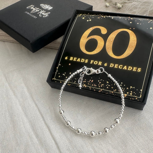 60th Birthday Gift 6 Beads 6 Decades Bracelet, Jewellery Gift for Her 60th in Sterling Silver