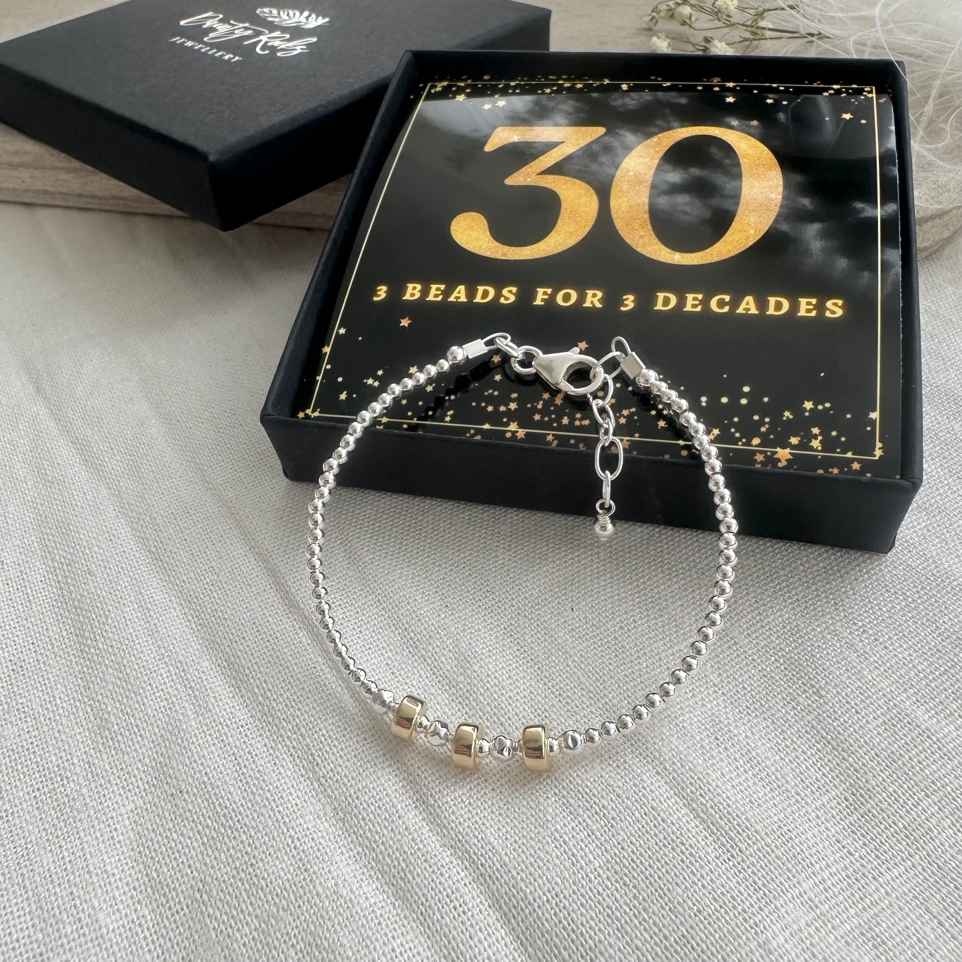 3 Decade Bracelet 30th Birthday Jewellery Gift for Her in Sterling Silver