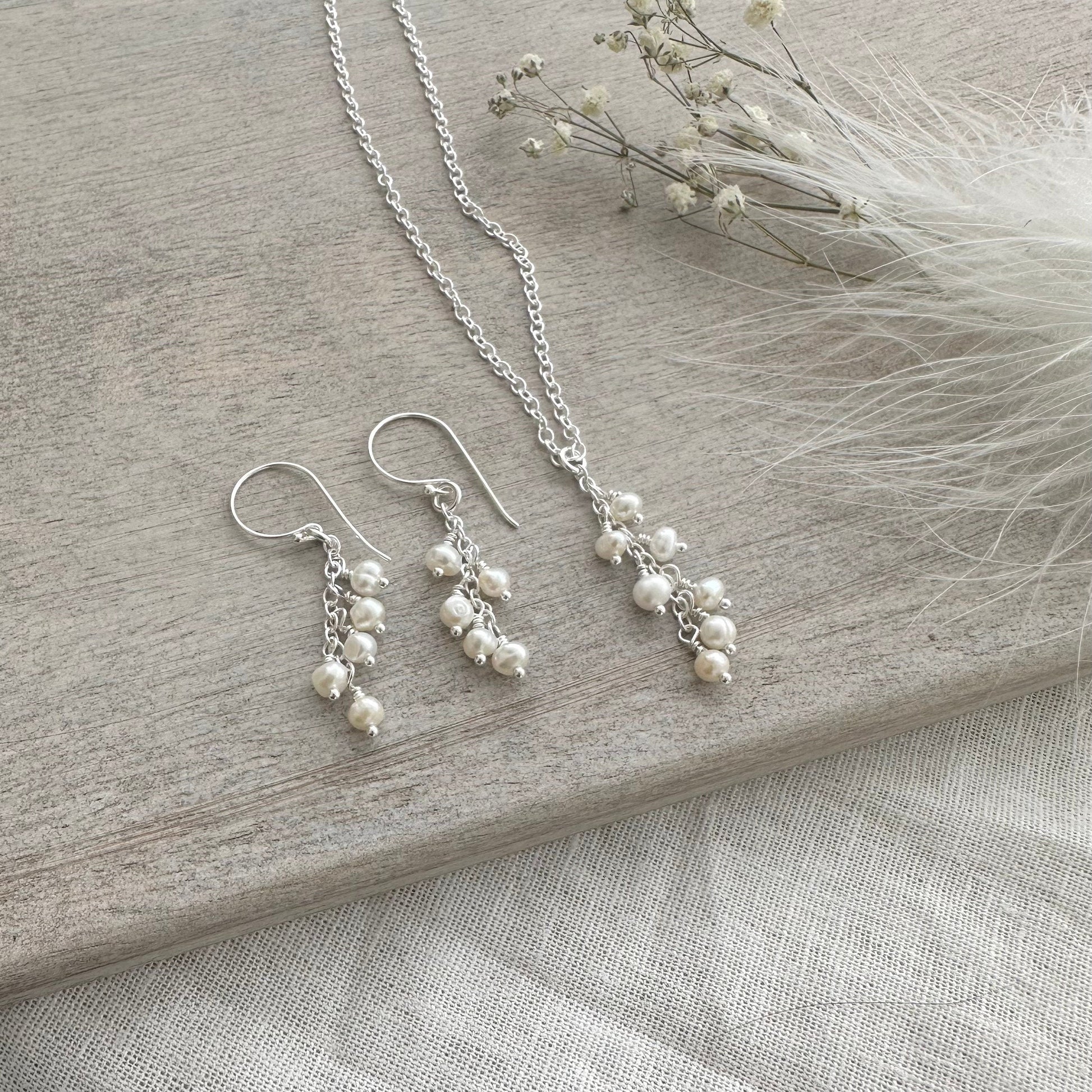 Dainty Pearl Cascade Necklace Sterling Silver, June Birthstone made to order