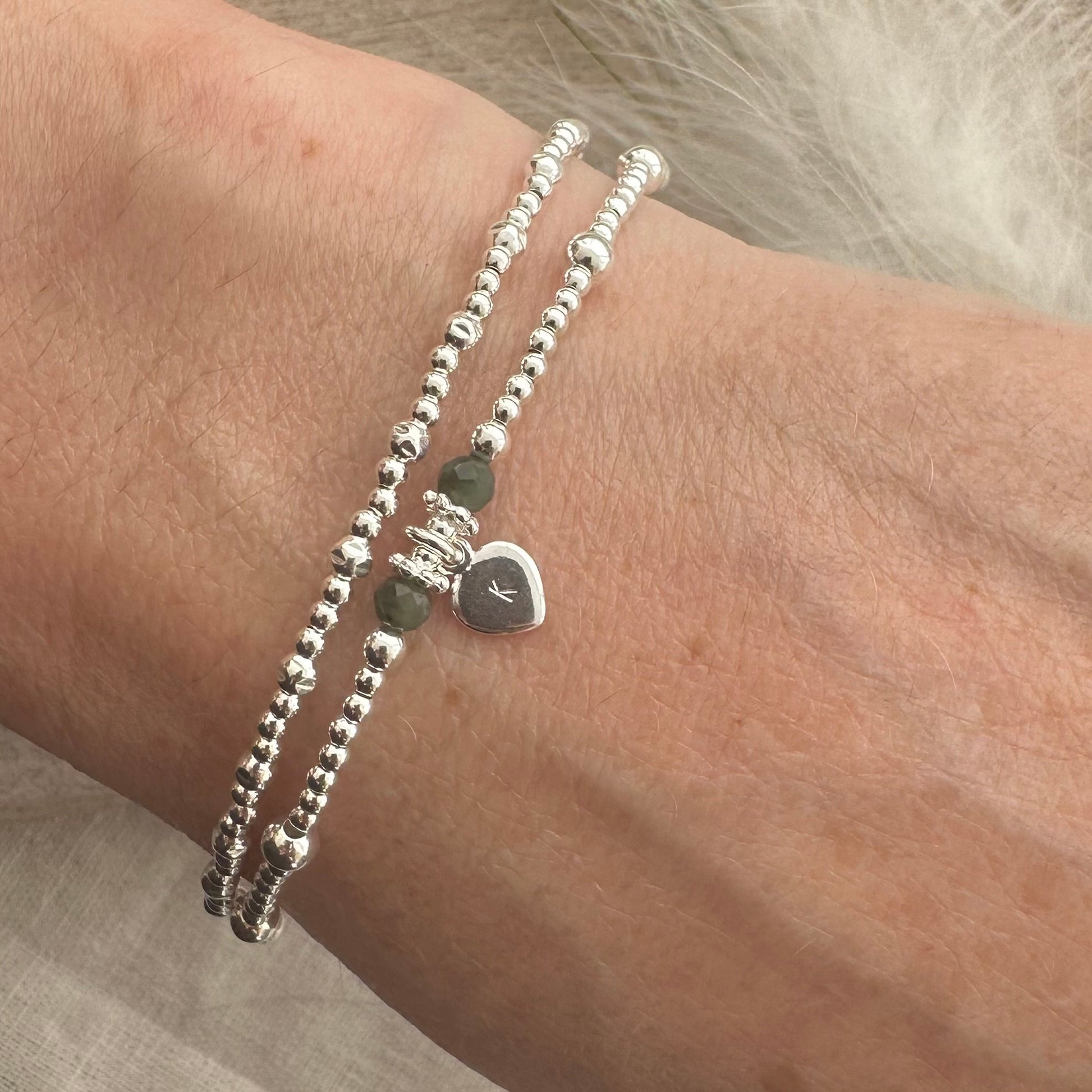Personalised Emerald Bracelet, Dainty May Birthstone Jewellery in Sterling Silver