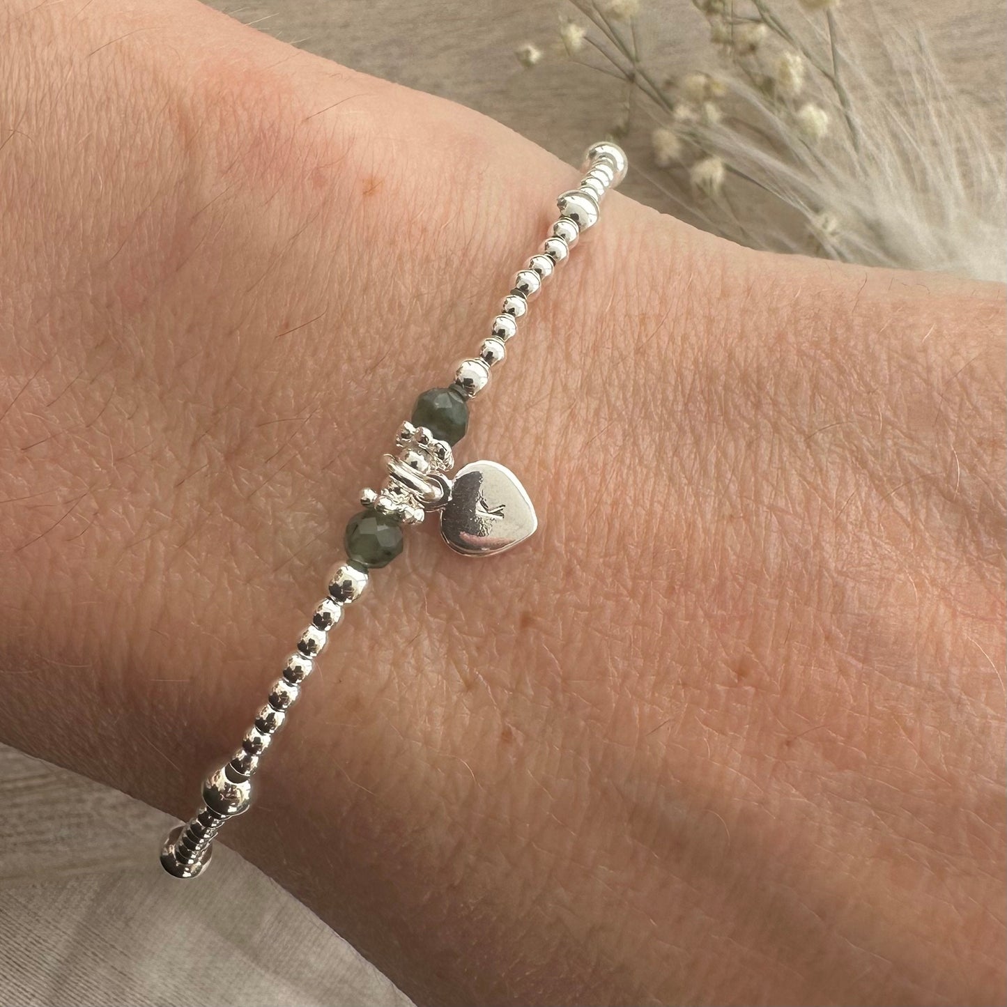 Personalised Emerald Bracelet, Dainty May Birthstone Jewellery in Sterling Silver